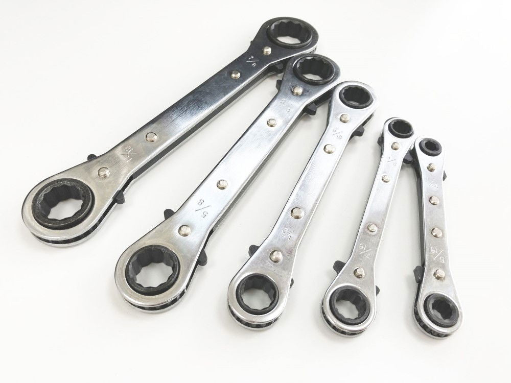FLAT RATCHET RING SPANNER SET 5PC AF CHROME PLATED - TOOLZONE KDPSP030