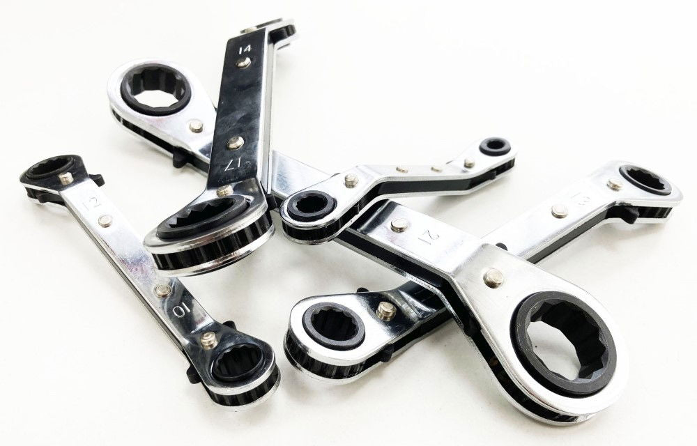 OFFSET RATCHET RING SPANNER SET 5PC 6x8mm TO 19x21mm - TOOLZONE KDPSP031