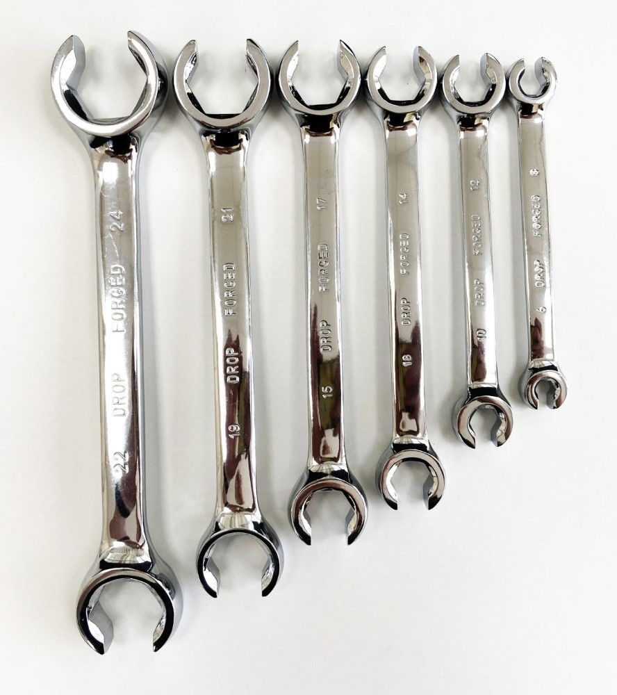 FLARE NUT WRENCH SPANNER SET 6PC 6x8mm TO 22x24mm CHROME VANADIUM POLISHED - TOOLZONE KDPSP034