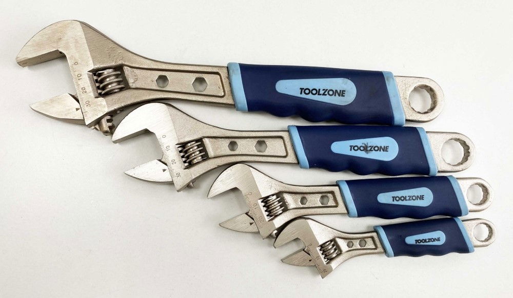 ADJUSTABLE SPANNER SET 4PC 6 8 10 12 SOFT GRIP HANDLES - TOOLZONE KDPSP055
