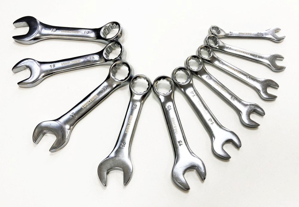 STUBBY SPANNER SET 10PC 10 TO 19mm FULLY POLISHED CHROME VANADIUM - TOOLZONE KDPSP111