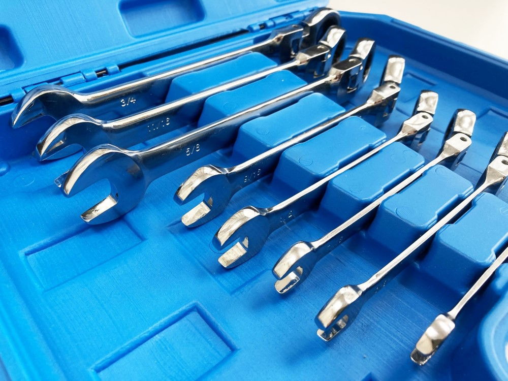 FLEXI RATCHET SPANNER SET 8pc AF CHROME VANADIUM POLISHED FINISH WITH CASE - TOOLZONE KDPSP153