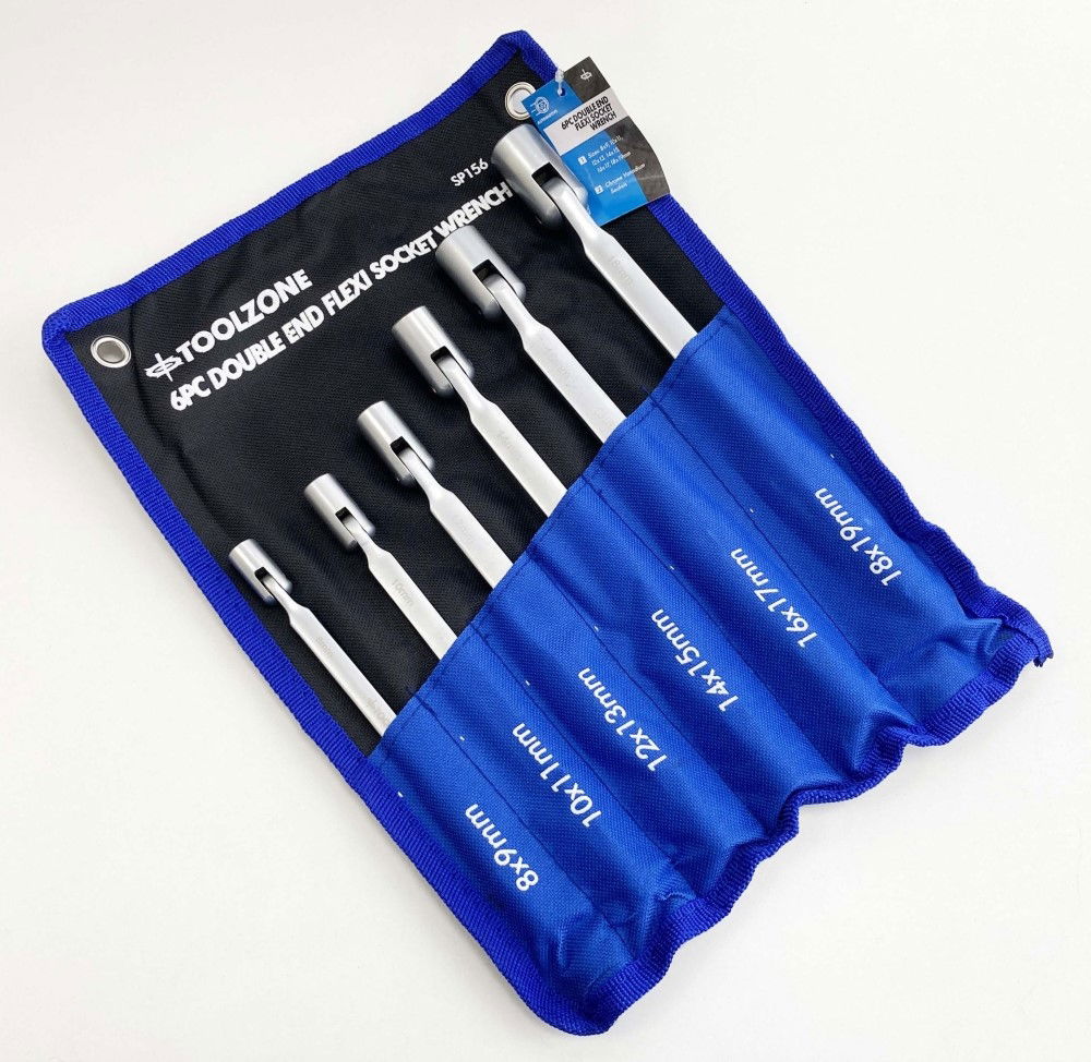 FLEXI SOCKET WRENCH SET 6pc DOUBLE ENDED 8-19mm CARBON STEEL - TOOLZONE KDPSP156