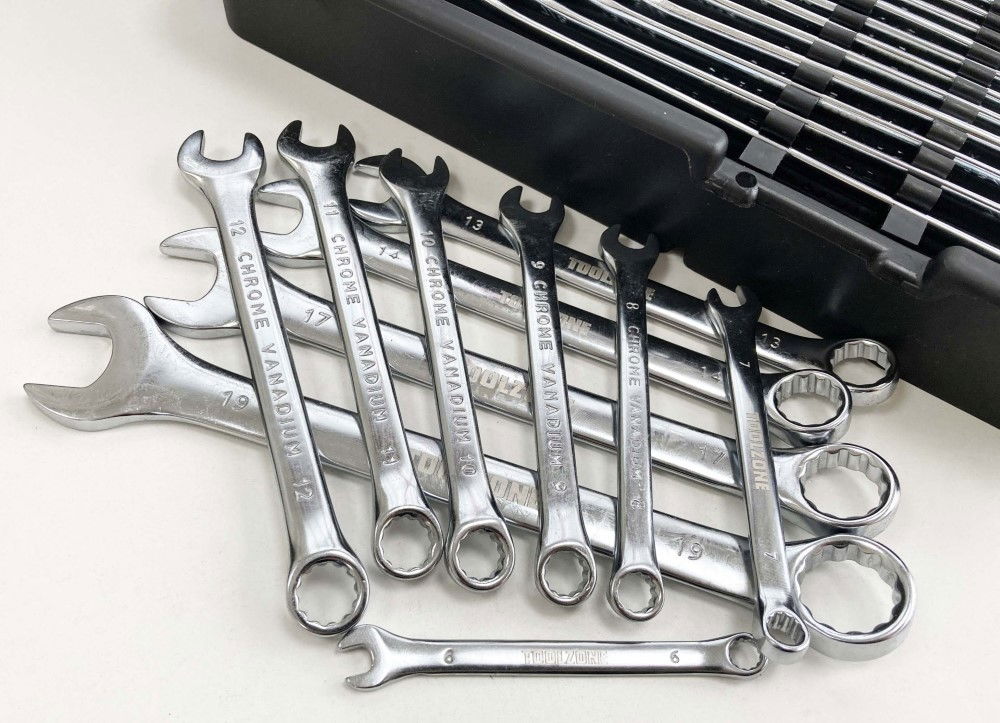 COMBINATION SPANNER SET 22pc METRIC/AF CHROME VANADIUM IN TRAY - TOOLZONE KDPSP160