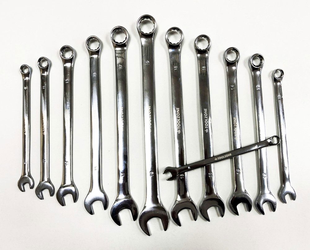 COMBINATION SPANNER SET 12pc EXTRA LONG 8-19mm CHROME VANADIUM IN POUCH - TOOLZONE KDPSP174
