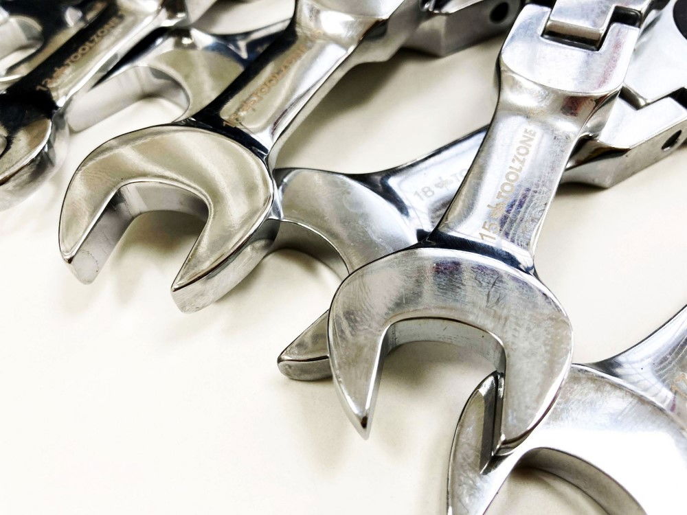 FLEXI STUBBY RATCHET COMBINATION SPANNER SET 12pc 8-19mm 72 TEETH CRV - TOOLZONE KDPSP179
