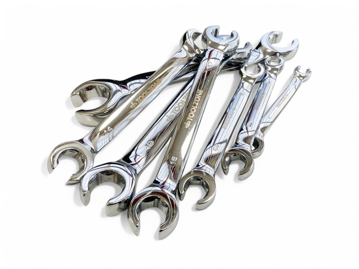 FLARE NUT WRENCH SET 7pc 8-24mm DROP FORGED MIRROR POLISH - TOOLZONE KDPSP199