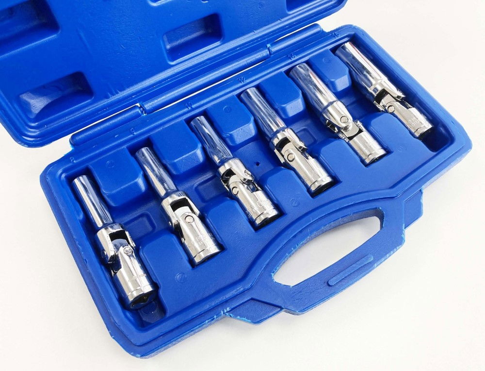 GLOW PLUG SOCKET SET 3/8 DRIVE 6pc 8-16mm 85mm UNIVERSAL JOINT - TOOLZONE KDPSS011