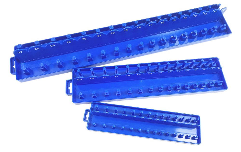 SOCKET HOLDER SET 3pc ABS PLASTIC 1/4 3/8 1/2 DRIVE METRIC MARKED - TOOLZONE KDPSS013