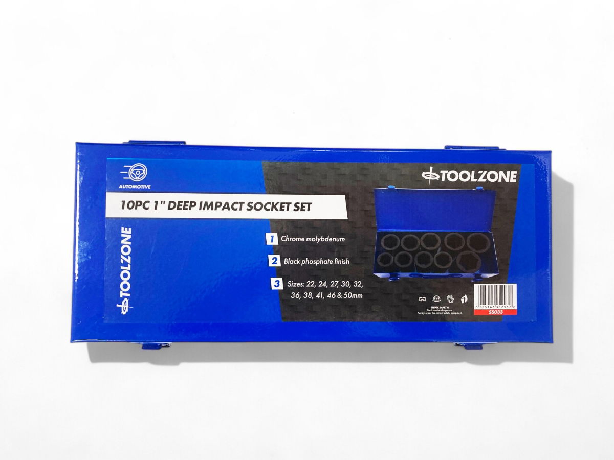 IMPACT SOCKET SET 1 DRIVE DEEP 10pc 22-50mm CHROME MOLYBDENUM - TOOLZONE KDPSS033