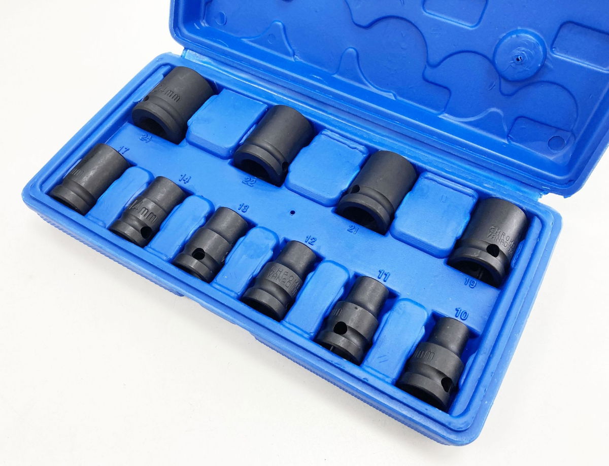 IMPACT SOCKET SET 1/2 DRIVE SHALLOW 10 PIECES 10-24mm - TOOLZONE KDPSS125