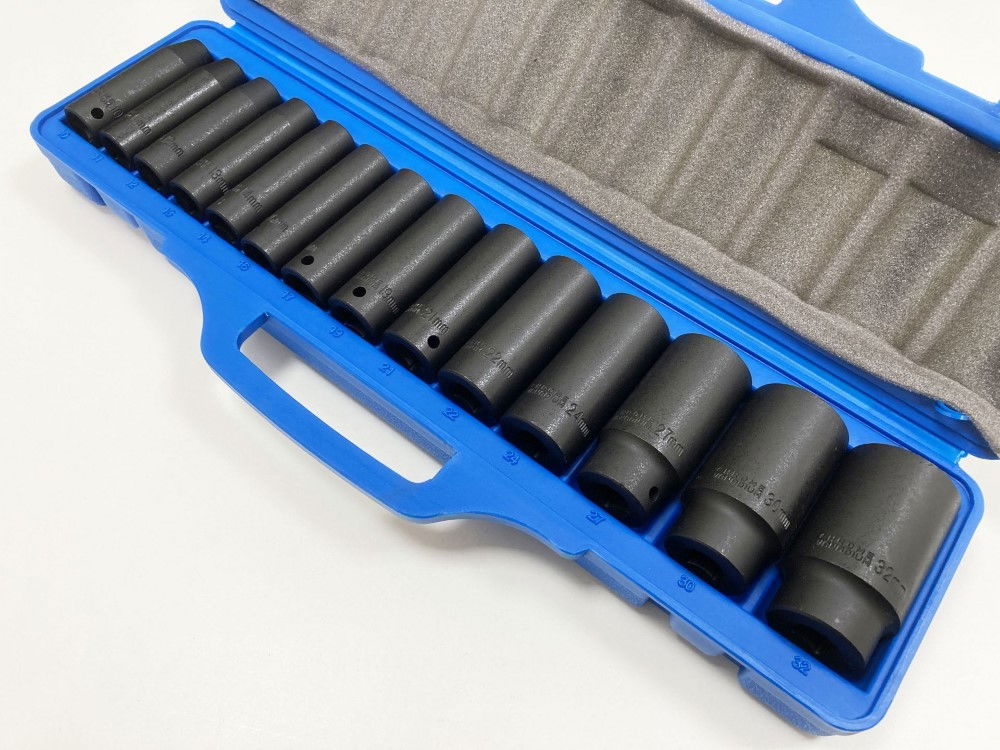 IMPACT SOCKET SET 1/2 DRIVE DEEP 14 PIECES 10-32mm - TOOLZONE KDPSS127