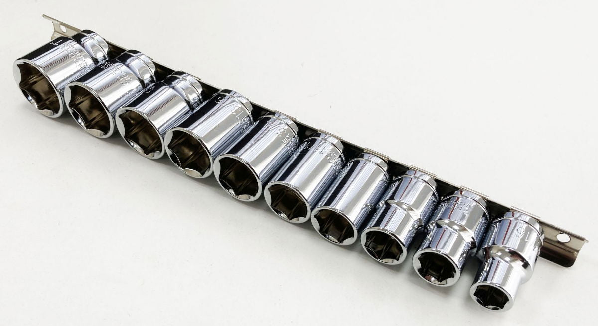 SOCKET SET SHALLOW 1/2 DRIVE AF 10 PIECES CRV POLISHED - TOOLZONE KDPSS208