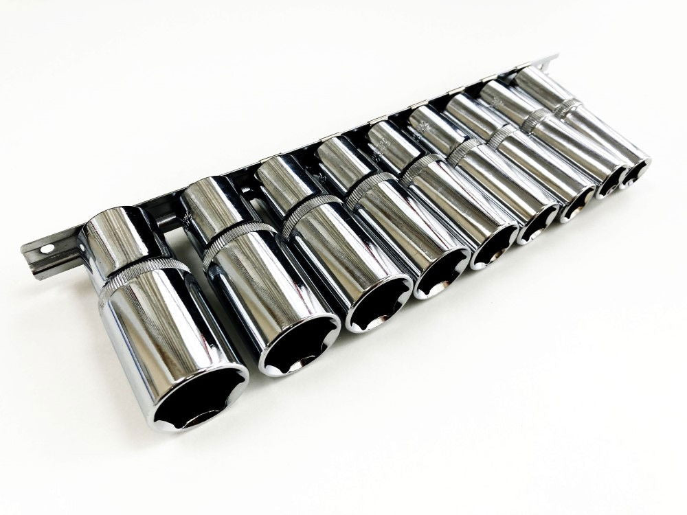 SOCKET SET DEEP 1/2 DRIVE AF 10 PIECES CRV POLISHED - TOOLZONE KDPSS219