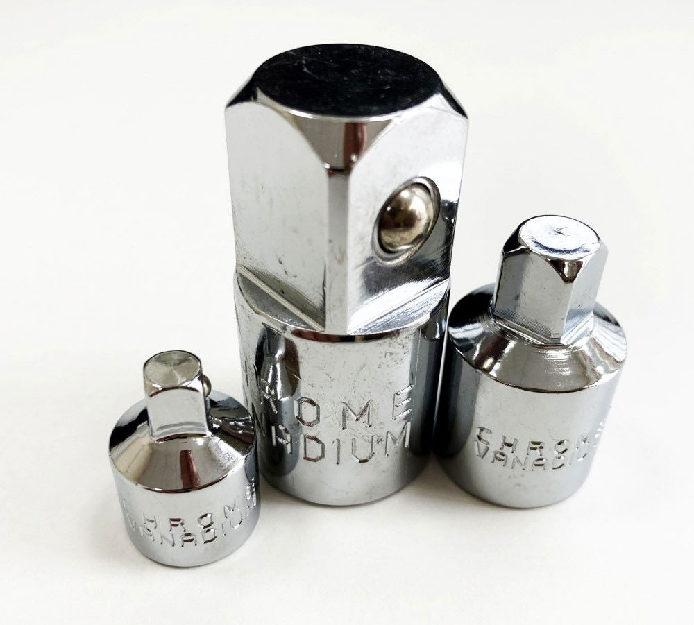 ADAPTOR SET 3 PIECES CRV POLISHED 3/8F TO 1/4M, 1/2 TO 3/8M, 1/2F TO 3/4M - TOOLZONE KDPSS220
