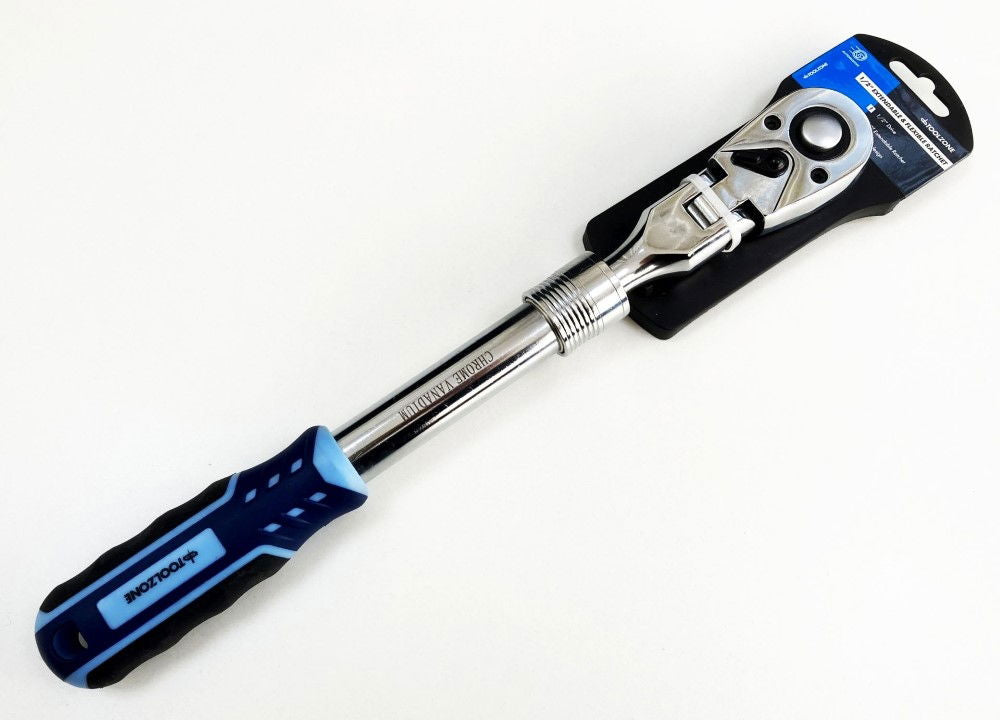 RATCHET FLEXI HEAD EXTENDABLE 1/2 DRIVE 335-480mm SOFTGRIP CRV - TOOLZONE KDPSS224