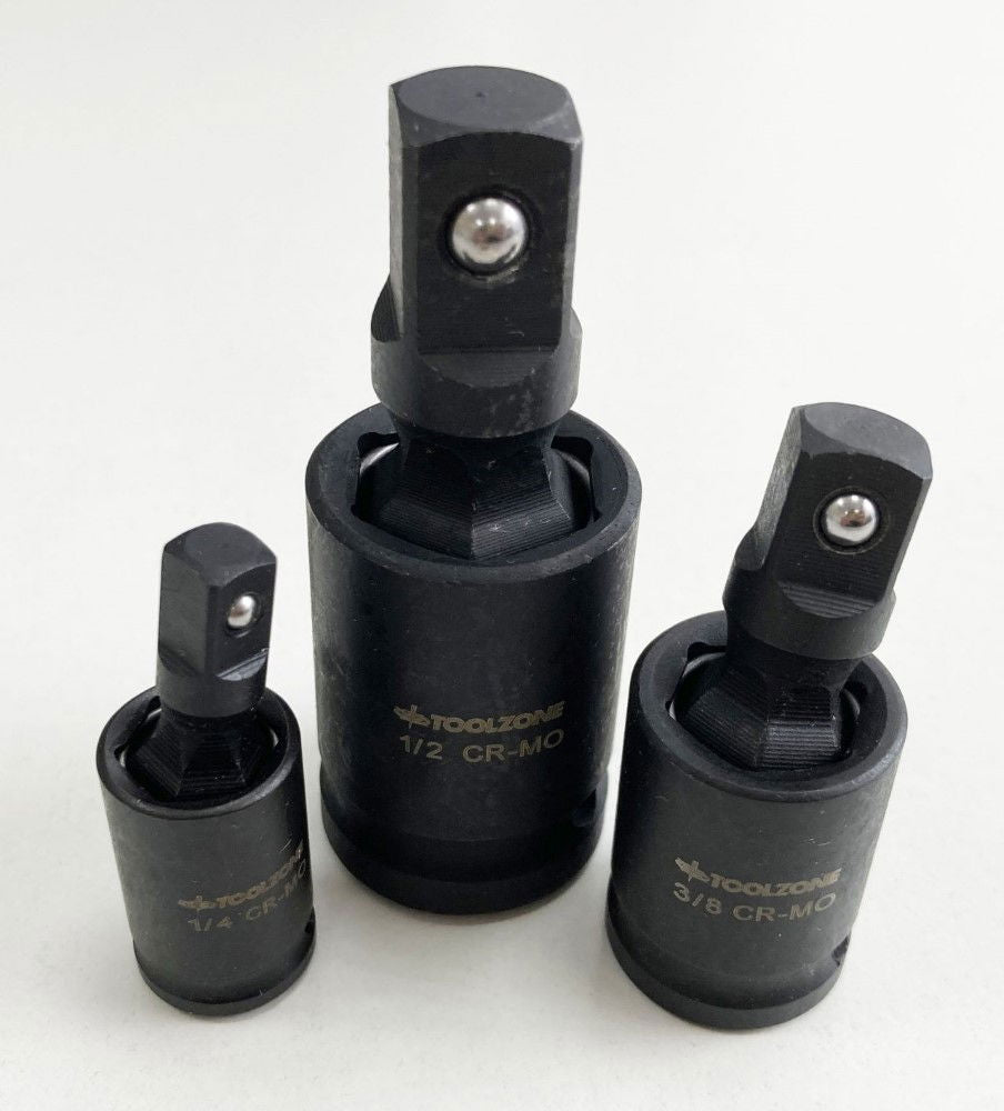 UNIVERSAL JOINT SET IMPACT 3 PIECES 1/4, 3/8, 1/2 CR-MO BLACK FINISH - TOOLZONE KDPSS227