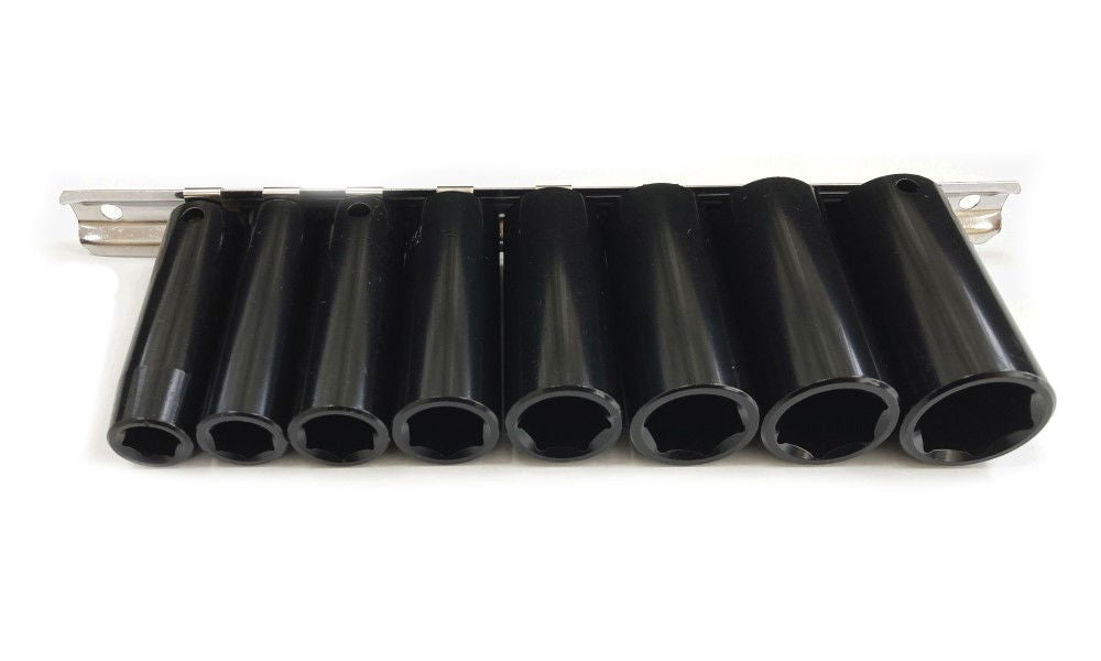 IMPACT SOCKET SET DEEP 3/8 DRIVE AF 8 PIECES 3/8-13/16 CRV BLACK FINISH - TOOLZONE KDPSS233