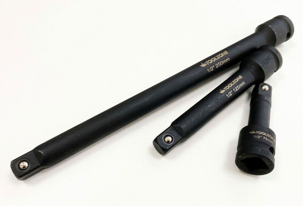 IMPACT EXTENSION BAR SET 1/2 DRIVE 3 PIECES 75mm 125mm 250mm CRV - TOOLZONE KDPSS236