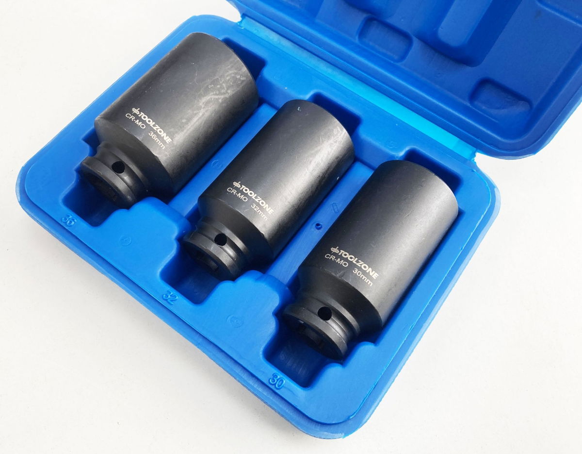 IMPACT SOCKET SET 3 PIECES 1/2 DRIVE 30mm 32mm 36mm THIN WALL BLACK FINISH - TOOLZONE KDPSS248