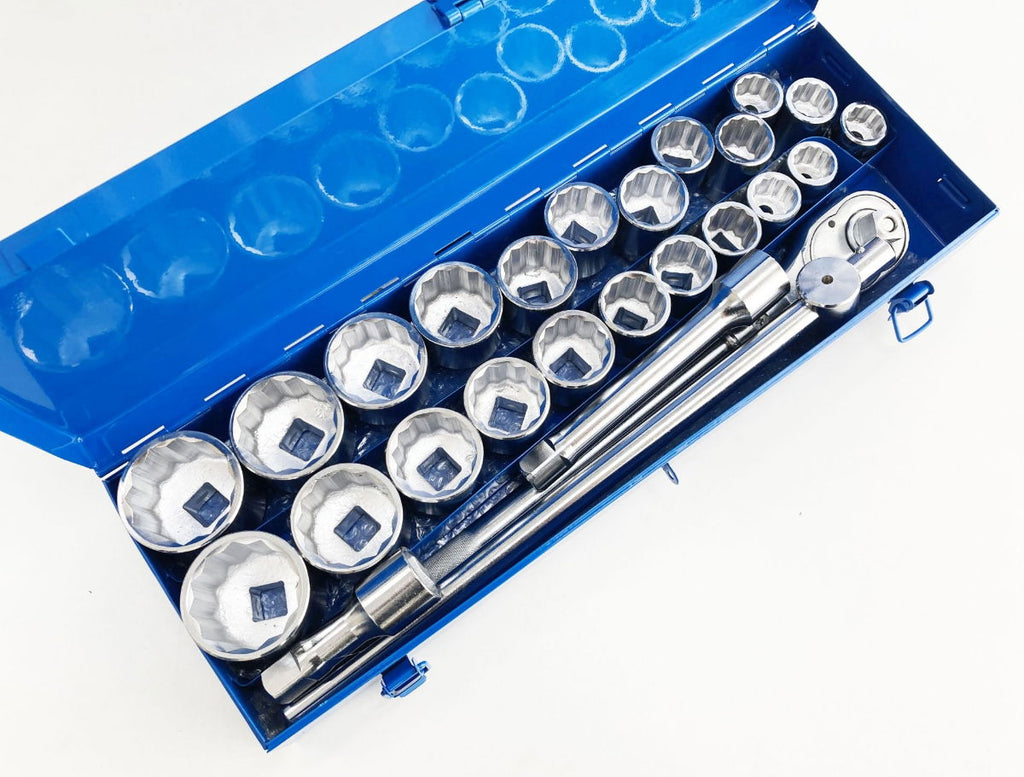 SOCKET SET 27 PIECES 3/4 DRIVE METRIC AND AF 12 POINT IN METAL CASE - TOOLZONE KDPSS259