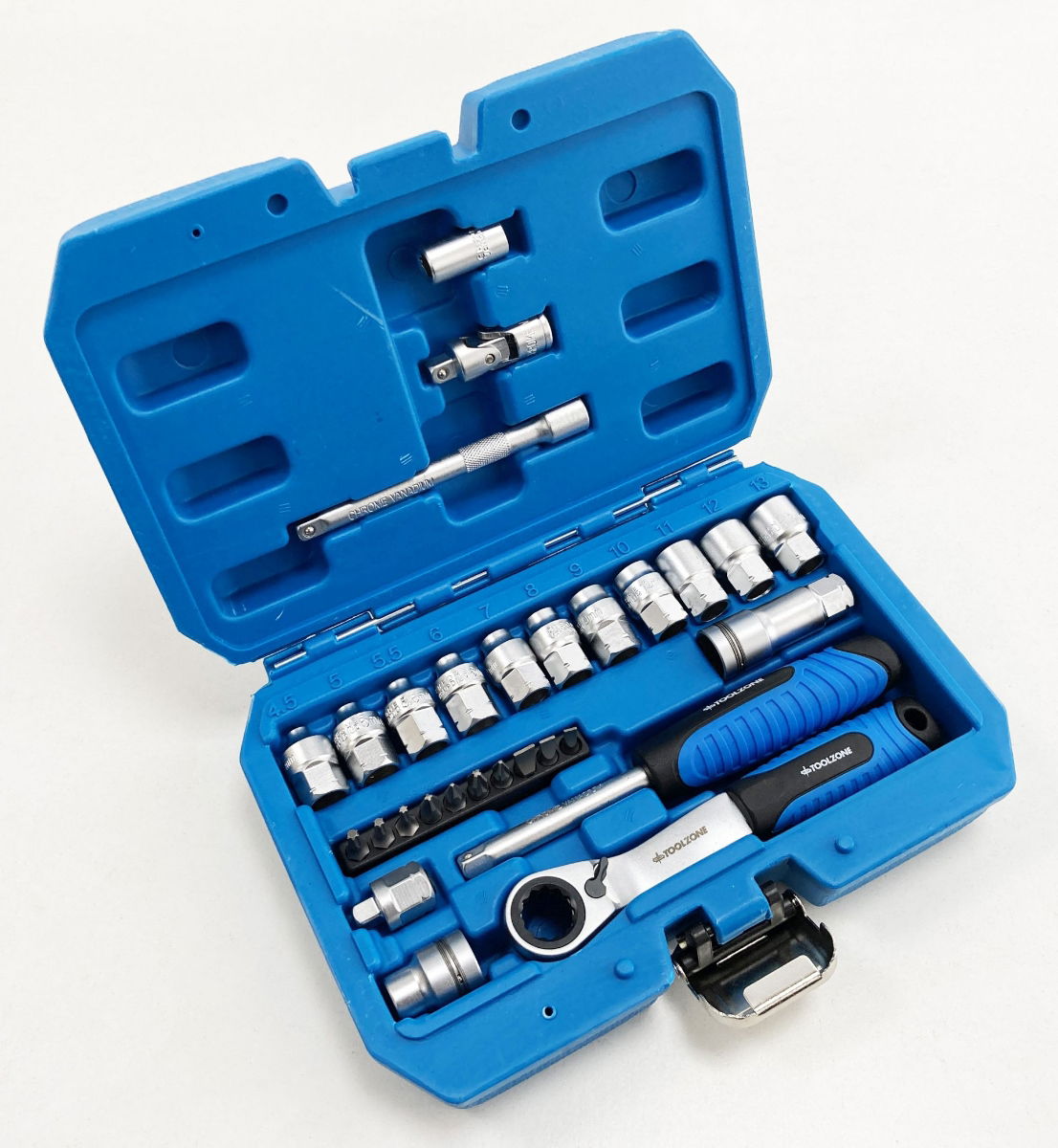GO THROUGH SOCKET SET 29 PIECES 1/4 DRIVE WITH BITS IN STORAGE CASE - TOOLZONE KDPSS261