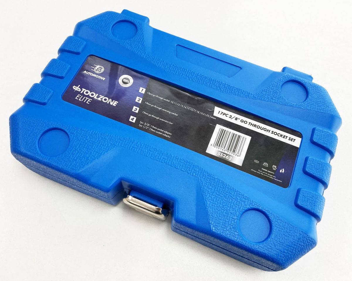 GO THROUGH SOCKET SET 17 PIECES 3/8 AND 1/2 DRIVE 10mm-24mm IN CASE - TOOLZONE KDPSS262