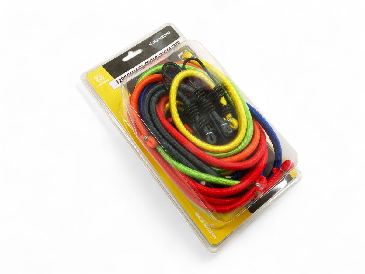 BUNGEE SET 12PC ASSORTED 8mm 300mm 450mm 600mm 750mm 900mm 1300mm - TOOLZONE KDPTD007