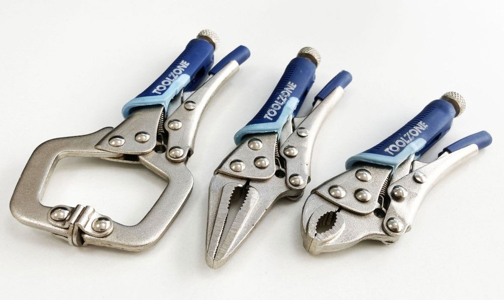 LOCKING WRENCH SET MINI 3 PIECE 4 5 CURVED JAW LONG NOSE C CLAMP - TOOLZONE KDPWR127