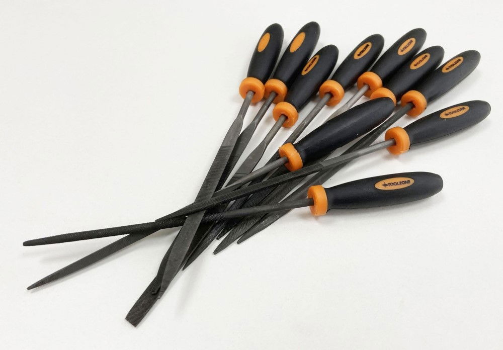 NEEDLE FILE SET 10PC BEARING STEEL VARIOUS SHAPES WITH POUCH - TOOLZONE KDPWW084