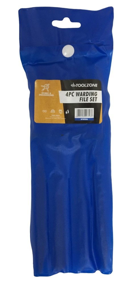 WARDING FILE SET 4PC 6 HIGH CARBON STEEL VARIOUS SHAPES WITH POUCH - TOOLZONE KDPWW086