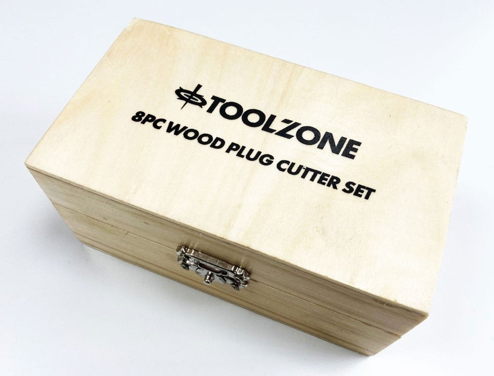 WOOD PLUG CUTTER SET 8PC 6mm 10mm 13mm 16mm 10mm SHANK IN WOOD BOX - TOOLZONE KDPWW132