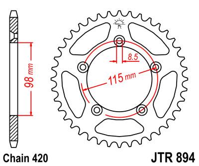 REAR SPROCKET STEEL 464 5-HOLE BLACK, KAWASAKI KX60, [JTR464.46]