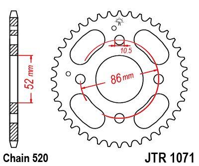 REAR SPROCKET JTR1071.30 JT SILVER, JT STEEL 520 KYMCO 50/150