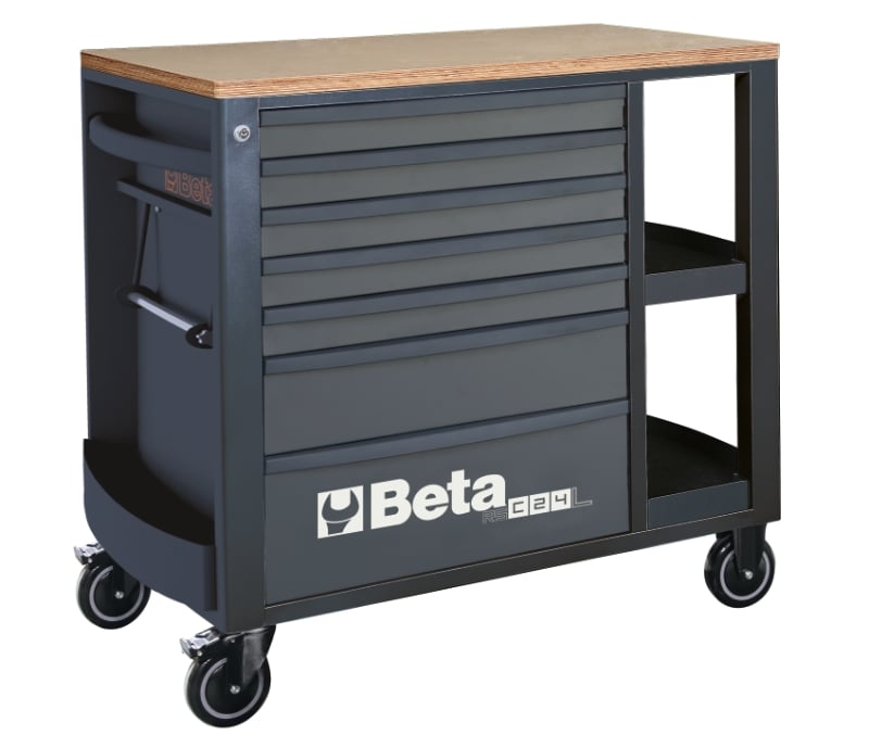 Mobile Roller Cab 7 Drawers Side Shelves 1100kg Capacity - Beta Tools RSC24L/7-O
