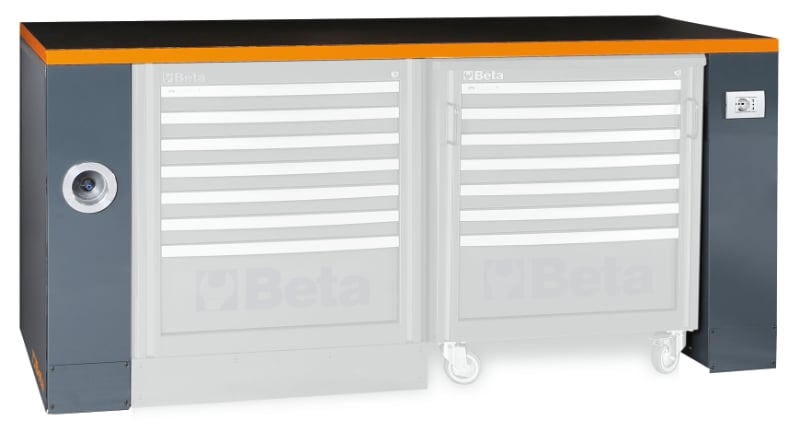 2m Workbench with Shockproof PVC Worktop, Built-In Sockets, Hose Reel, Adjustable Feet, 2050x700mm - BetaRSC55 C55PRO BO/2