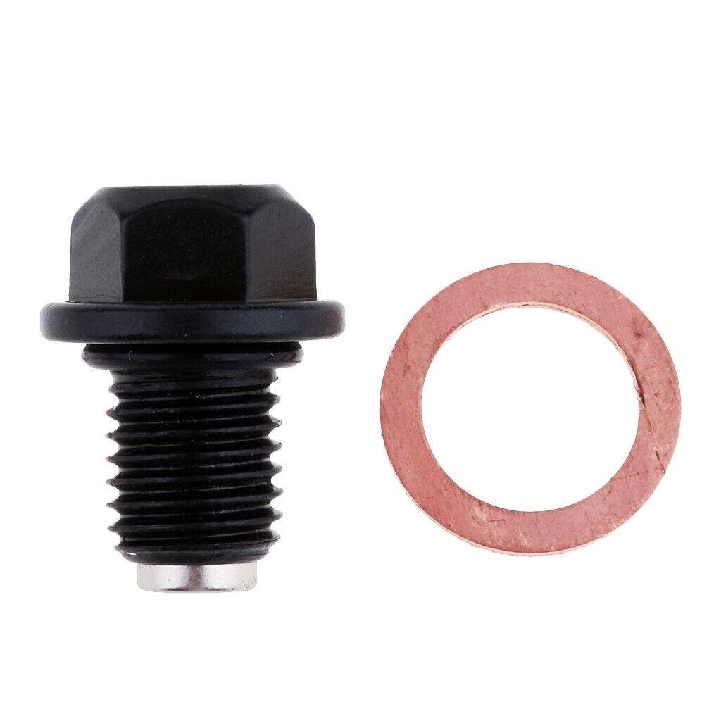 DRAIN PLUG M12X1.50mm ALUMINIUM BLACK MAGNETIC M12 HEX