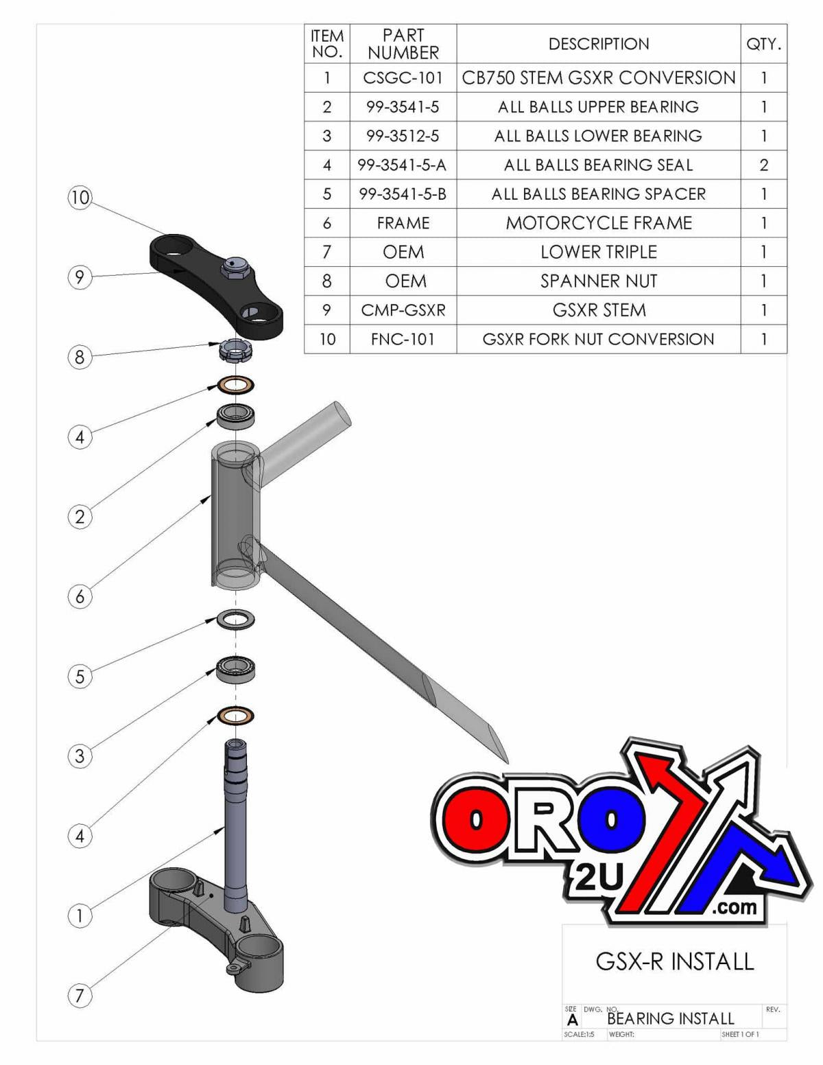 BEARING TAPER & SEAL KIT, ALLBALLS 99-3541-5, 30x48.5x15