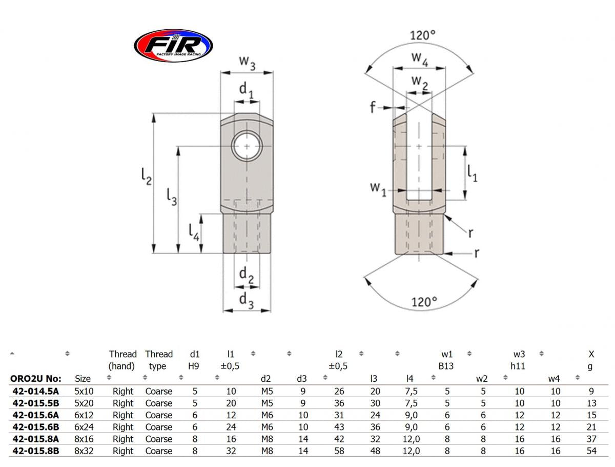 UNIVERSAL BRAKE CLEVIS M8x16 EACH, CLEVIS JOINT & PIN RH COARSE (A), / R3389.R081