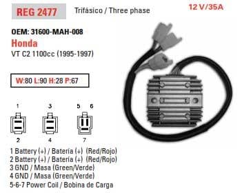 REGULATOR VT1100 31600-MAH-008 VT, HONDA 20-5308 ROAD