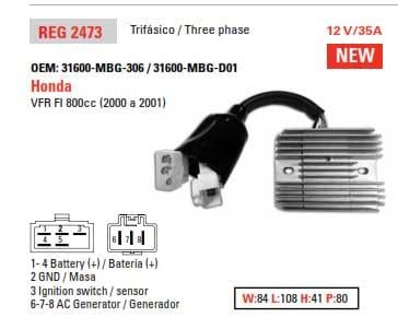 REGULATOR 31600-MBG-306, HONDA VFR800FI 00-01 ROAD, KL20-5300 ROAD