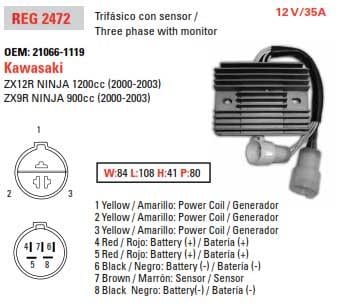 REGULATOR 21066-1119 NINJA, KAWASAKI ZX900E/F Ninja ZX-9R