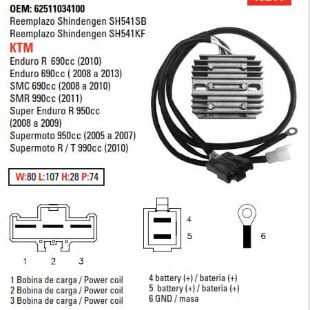 REGULATOR HD KTM 690, ARROWHEAD ESP2504, 20-3369, 62511034100 62511034000