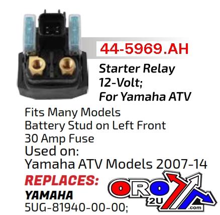 SOLENOID STARTER RELAY ATV, 5UG-81940-00-00, SMU6065, 240-54028, YFM 700 R Raptor SE 2013, 2014, 2015, 2016, 2017, 2018 YFM 700 R Raptor 2013, 2014, 2015, 2016, 201