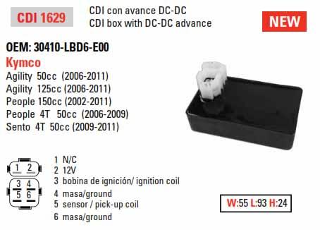 CDI UNIT BOX KYMCO 50/125/150, DZE 01629-04 CDI 1629,30410-LBD6-E00