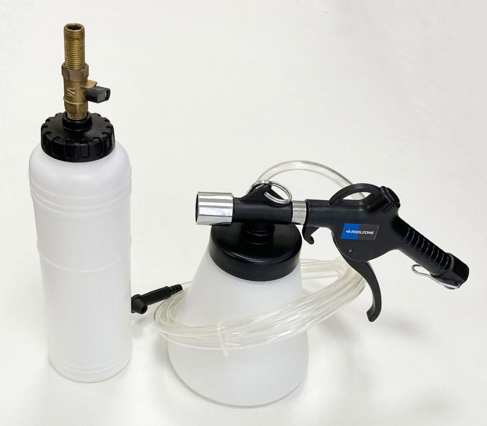 BRAKE FLUID BLEEDER KIT PNEUMATIC 750ml 70-120 psi 2m TUBE - TOOLZONE KDPAU032