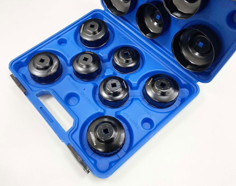 CUP TYPE OIL FILTER WRENCH SET 16pc 65-100mm WITH SOCKET ADAPTOR - TOOLZONE KDPAU377