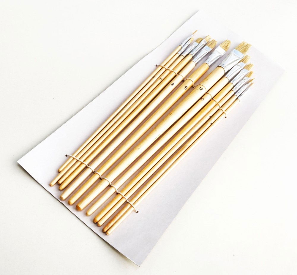 ARTIST BRUSHES 12PC JUMBO FLAT SIZES 1-12 WOOD HANDLE - TOOLZONE KDPBR017