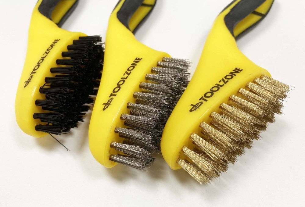 WIRE BRUSH SET 3PC WIDE 20cm STAINLESS STEEL NYLON BRASS - TOOLZONE KDPBR063