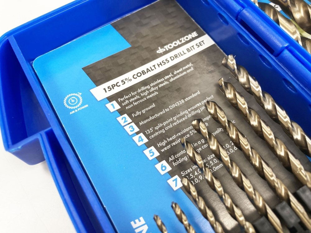 HSS DRILL SET 15PC 5% COBALT 1.5-10mm - TOOLZONE KDPDR389